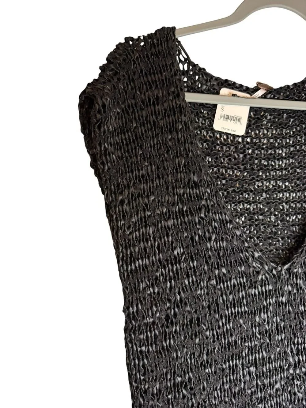 Free People Billie Vegan Leather Open Weave Tunic Black Size Small NWT